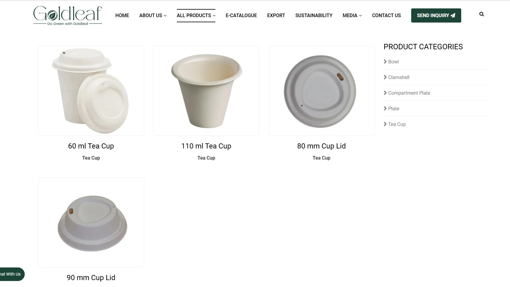 Goldleaf Bagasse Tea Cup Range: Sustainable Elegance