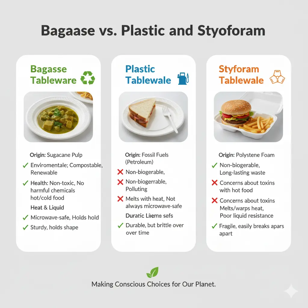 Bagasse vs. Plastic and Styrofoam